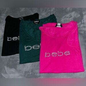 Bebe Trio: Black, Pink, and Green Tops